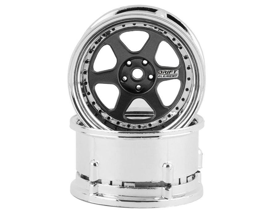 DS Racing DE-220 Gunmetal with Black Rivets Drift Element 6 Spoke Drift Wheels (2 Pack)