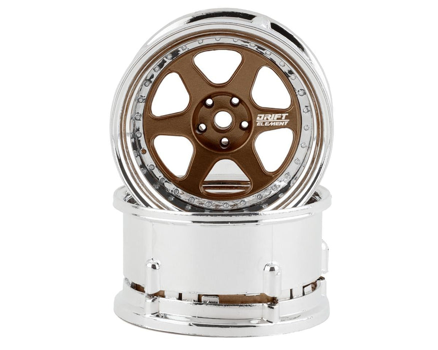 DS Racing DE-221 Bronze & Chrome Drift Element 6 Spoke Drift Wheels (2 Pack)