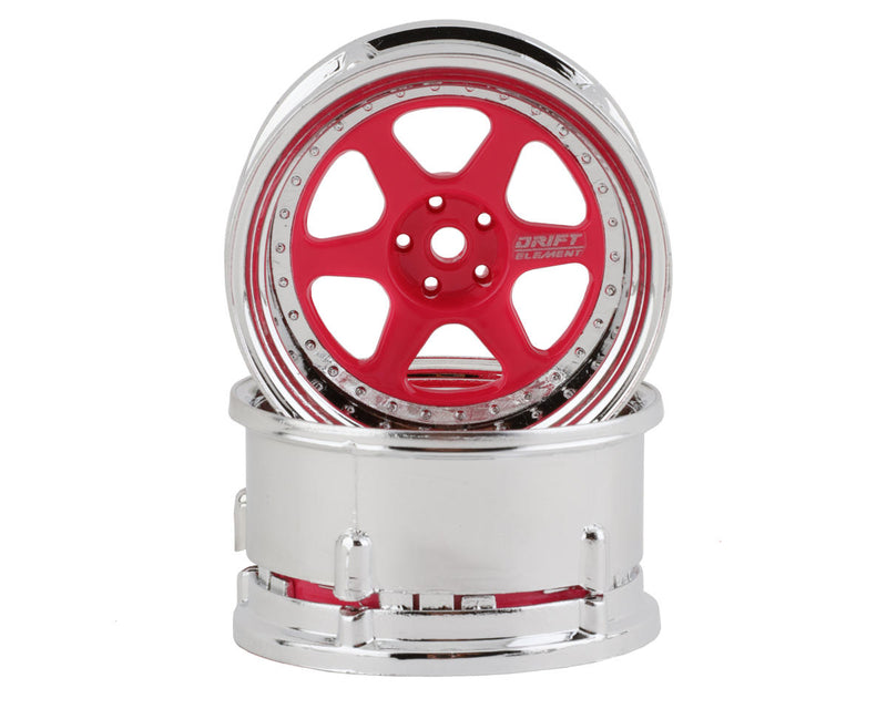 DS Racing DS-DE-223 Pink Face/Chrome Lip/Chrome Rivets Drift Element 6 Spoke Drift Wheel (2 Pack)