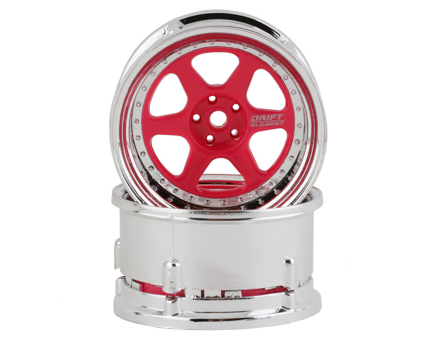 DS Racing DS-DE-223 Pink Face/Chrome Lip/Chrome Rivets Drift Element 6 Spoke Drift Wheel (2 Pack)