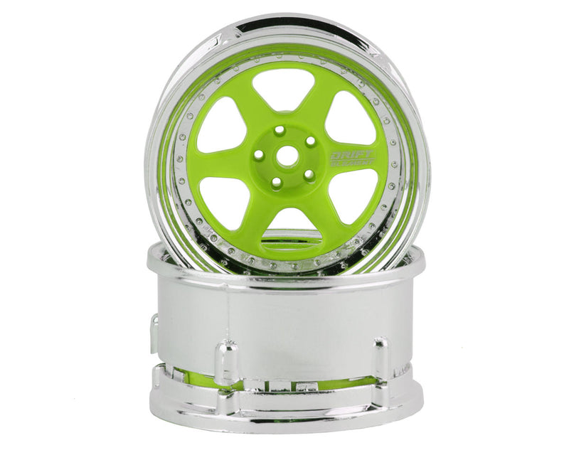 DS Racing DS-DE-225 Green Face/Chrome Lip/Chrome Rivet Drift Element 6 Spoke Drift Wheel (2 Pack)