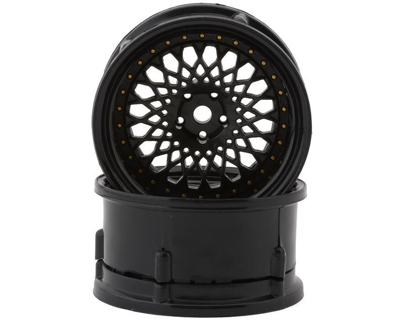 DS Racing DS-DE-307 Triple Black with Gold Rivets Drift Element Mesh Drift Wheels (2 Pack)
