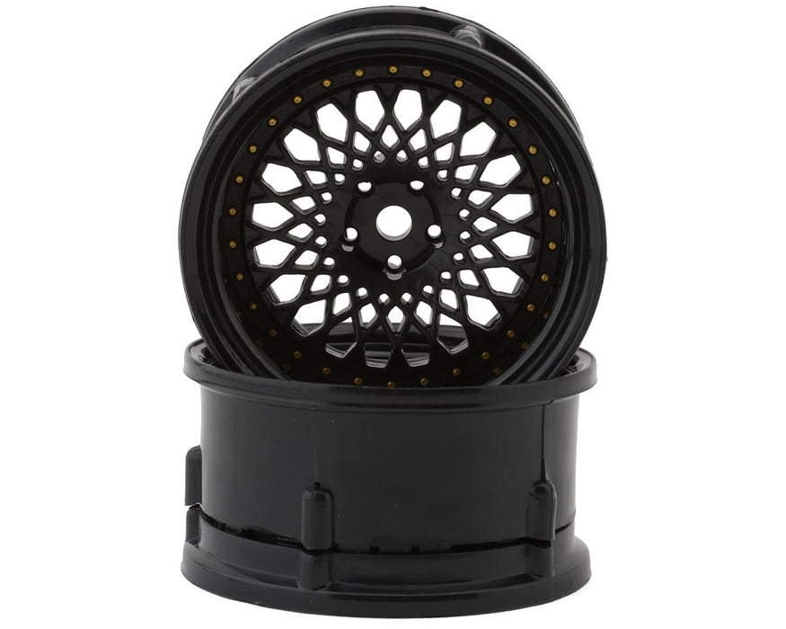 DS Racing DS-DE-307 Triple Black with Gold Rivets Drift Element Mesh Drift Wheels (2 Pack)