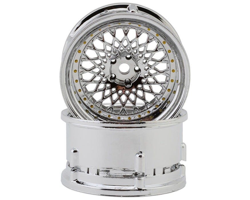 DS Racing DS-DE-309 Tri Chrome with Gold Rivets Element Mesh 1/10 Drift Wheels (2 Pack)