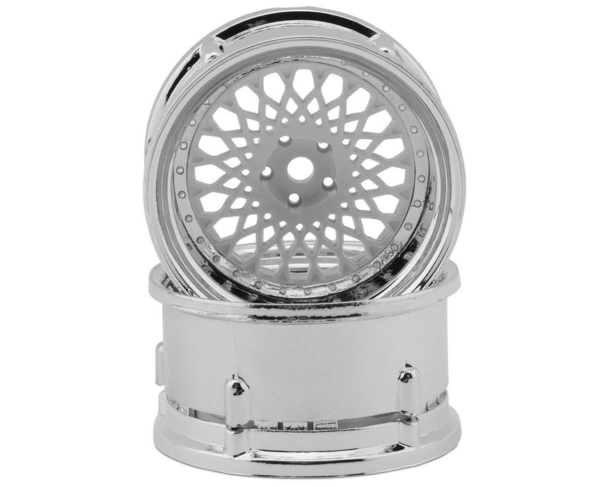 DS Racing DS-DE-310 White with Chrome Lip Element Mesh Drift Wheels with Adjustable Offset (2 Pack)