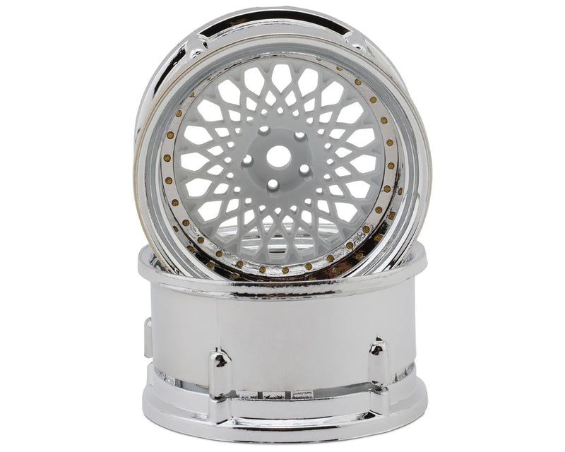 DS Racing DS-DE-311 White with Chrome Lip & Gold Rivets Element Mesh 1/10 Drift Wheels (2 Pack)