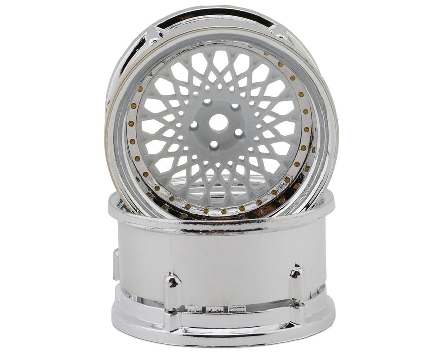 DS Racing DS-DE-311 White with Chrome Lip & Gold Rivets Element Mesh 1/10 Drift Wheels (2 Pack)