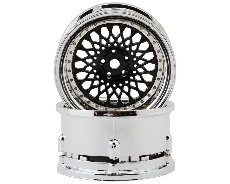 DS Racing DS-DE-313 Black with Chrome Lip & Gold Rivets Element Mesh 1/10 Drift Wheels (2 Pack)