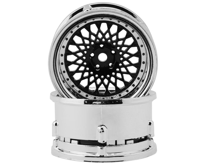 DS Racing DS-DE-314 Black with Chrome Lip & Black Rivets Element Mesh 1/10 Drift Wheels (2 Pack)