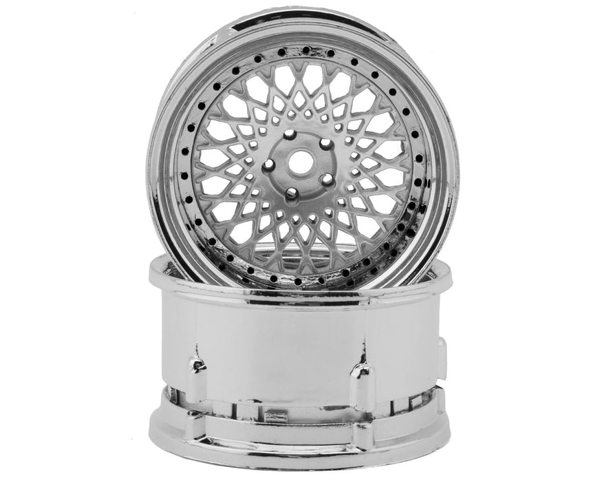 DS Racing DS-DE-316 Silver with Chrome Lip & Black Rivets Element Mesh 1/10 Drift Wheels (2 Pack)