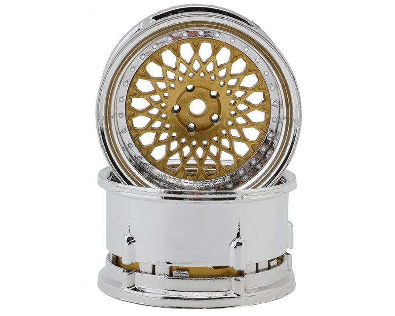 DS Racing DS-DE-317 Gold with Chrome Lip Element Mesh 1/10 Drift Wheels (2 Pack)