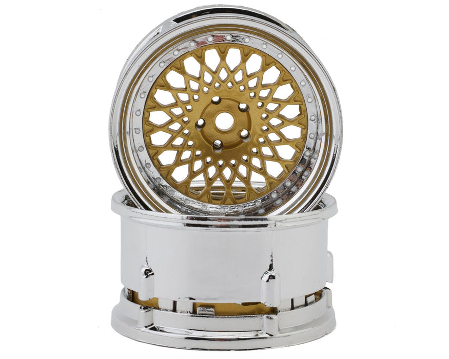 DS Racing DS-DE-317 Gold with Chrome Lip Element Mesh 1/10 Drift Wheels (2 Pack)