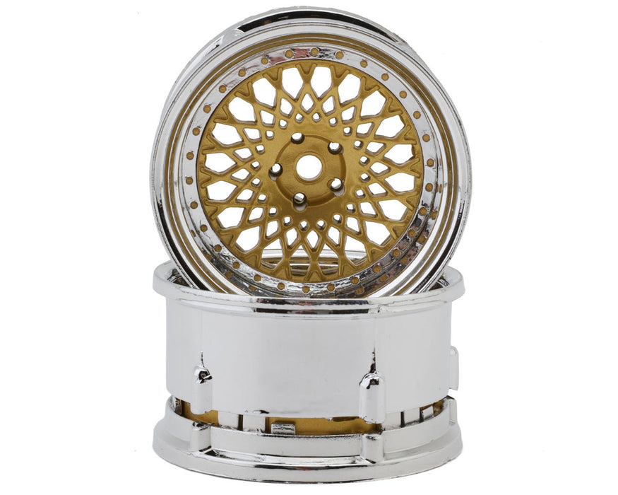 DS Racing DS-DE-318 Gold with Chrome Lip & Gold Rivets Element Mesh 1/10 Drift Wheels (2 Pack)