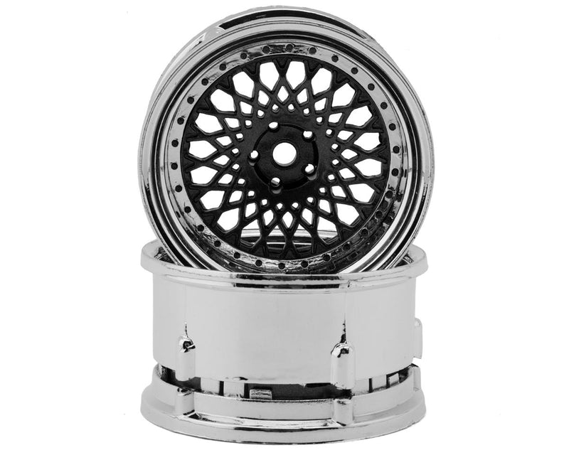 DS Racing DS-DE-320 Gunmetal with Chrome Lip & Black Rivets Element Mesh 1/10 Drift Wheels (2 Pack)