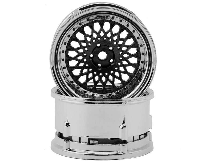 DS Racing DS-DE-320 Gunmetal with Chrome Lip & Black Rivets Element Mesh 1/10 Drift Wheels (2 Pack)