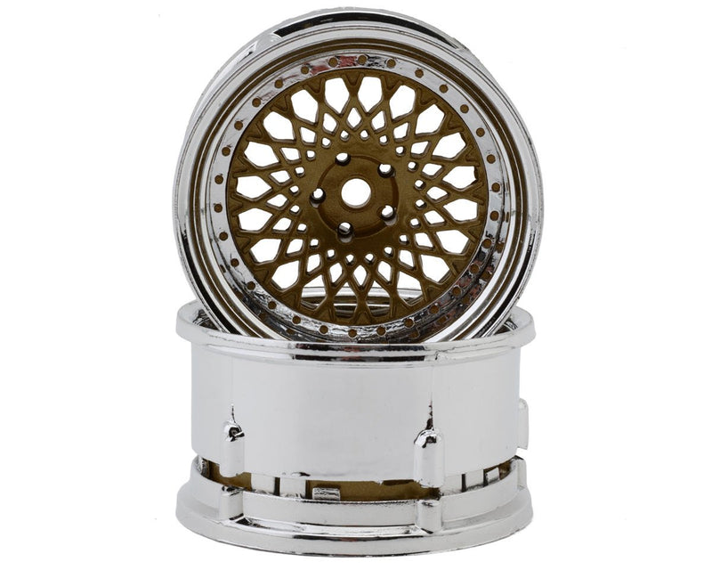 DS Racing DS-DE-322 Bronze with Chrome Lip & Gold Rivets Element Mesh 1/10 Drift Wheels (2 Pack)