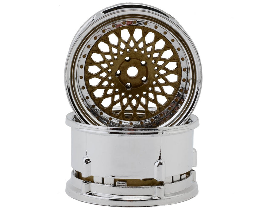 DS Racing DS-DE-322 Bronze with Chrome Lip & Gold Rivets Element Mesh 1/10 Drift Wheels (2 Pack)