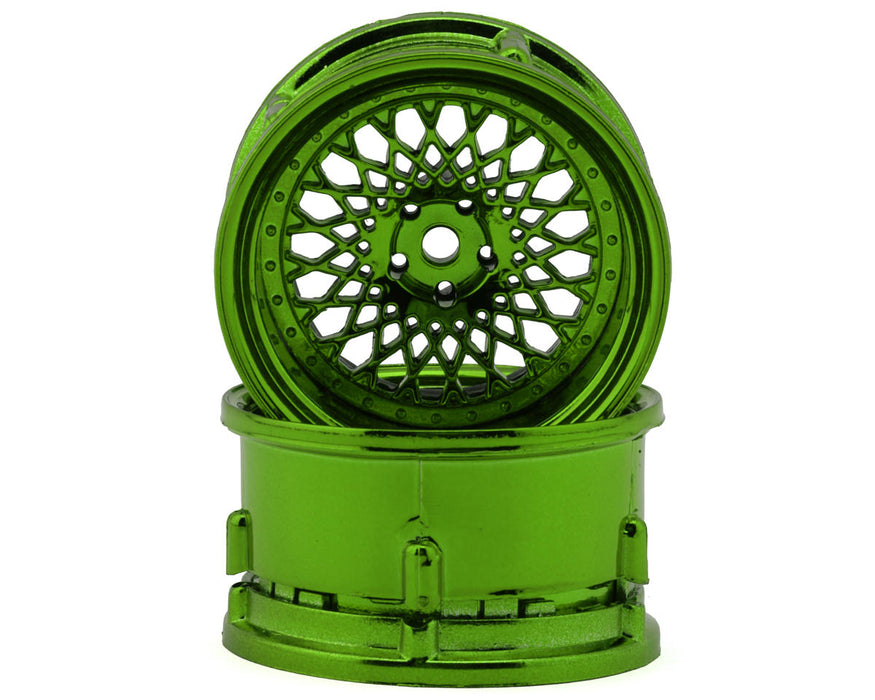 DS Racing DS-DE-332 Green Chrome Element Mesh 1/10 Drift Wheels with Adjustable Offset (2 Pack)