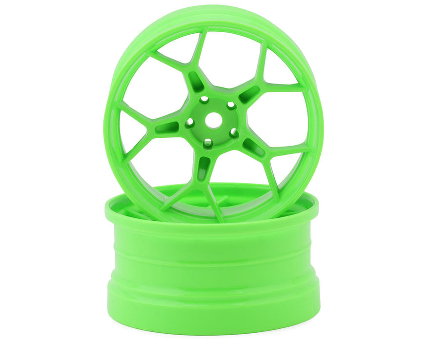 DS Racing DS-DF-5Y2-6FG-HG Fluorescent Green Feathery Split Spoke Drift Wheels with 6mm Offset (2 Pack)