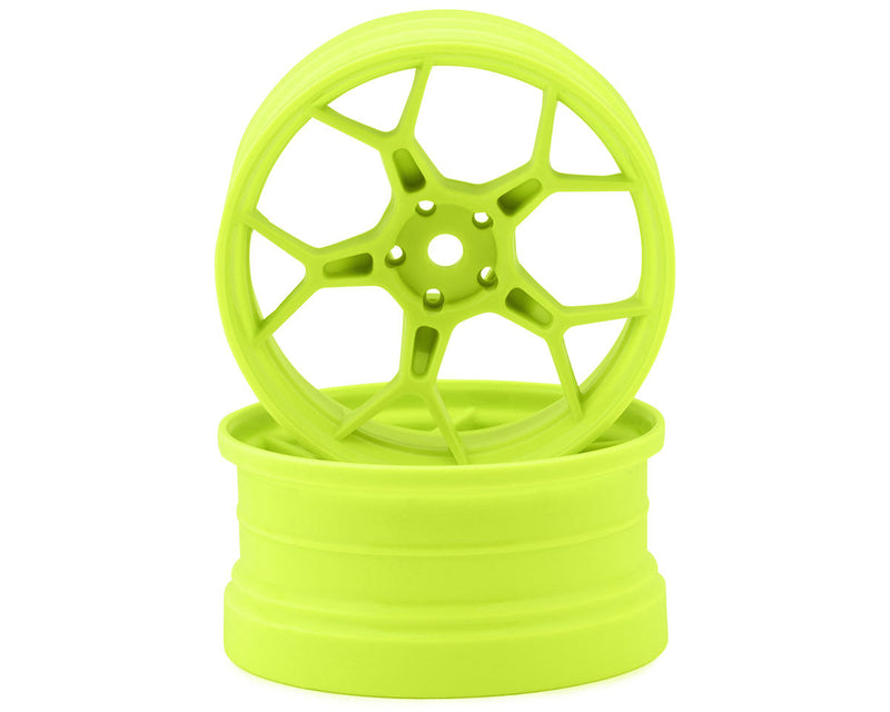 DS Racing DS-DF-5Y2-6FL-HG Fluorescent Lime Feathery Split Spoke Drift Wheels with 6mm Offset (2 Pack)