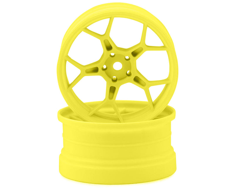 DS Racing DS-DF-5Y2-6FY-HG Fluorescent Yellow Feathery Split Spoke Drift Wheels with 6mm Offset (2 Pack)