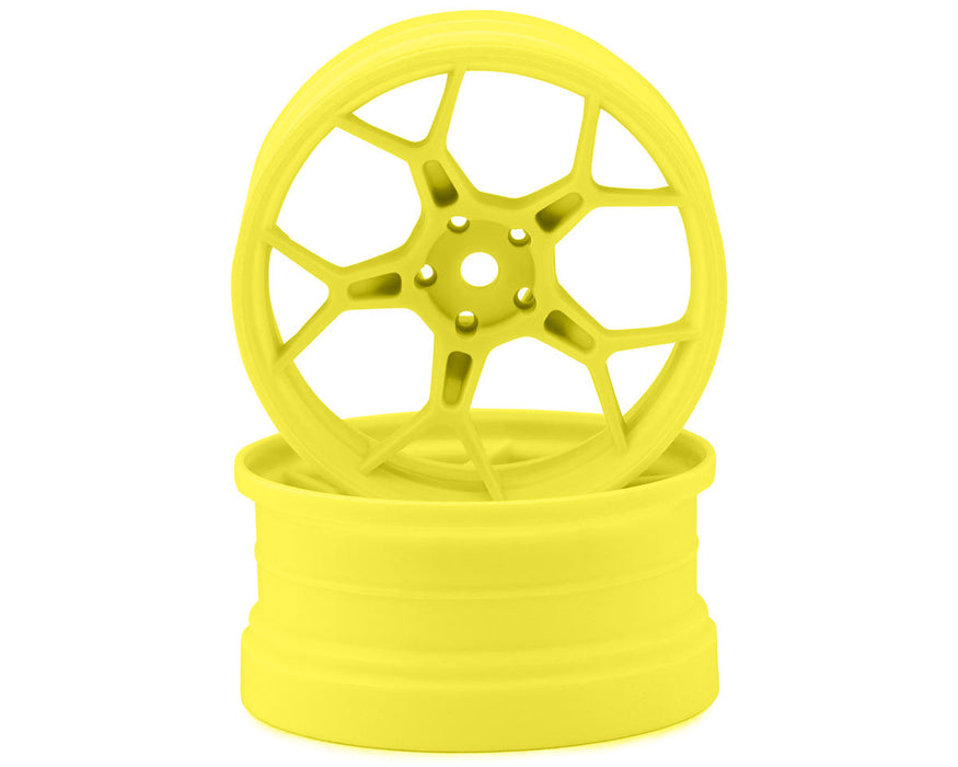DS Racing DS-DF-5Y2-6FY-HG Fluorescent Yellow Feathery Split Spoke Drift Wheels with 6mm Offset (2 Pack)