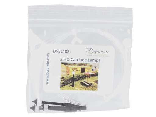 Dwarvin DVSL102BL HO Scale Black Fiber-Lit Carriage Lamps (3 Pack)