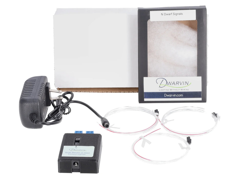 Dwarvin DVTSB2-2 N Scale Turnout Snap Bipolar 2 Wire 3 Dwarf Signals Kit with Power Supply
