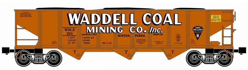 Ready Made Trains (RMT) 66286 O Gauge 70 Ton Hopper Car Waddell Coal Mining Co