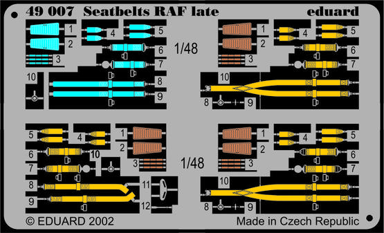 Eduard 49007 Photo-Etched RAF Late Seatbelts (Painted) for 1/48 Aircraft