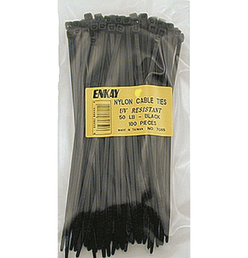 Enkay 7100 Black Nylon Cable Zip Ties 100 Pack Assorted Sizes