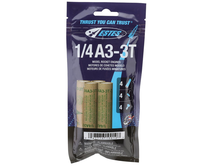 Estes 10010 1/4 A3-3T Bagged Rocket Engines with Starters and Plugs (4 Pack)