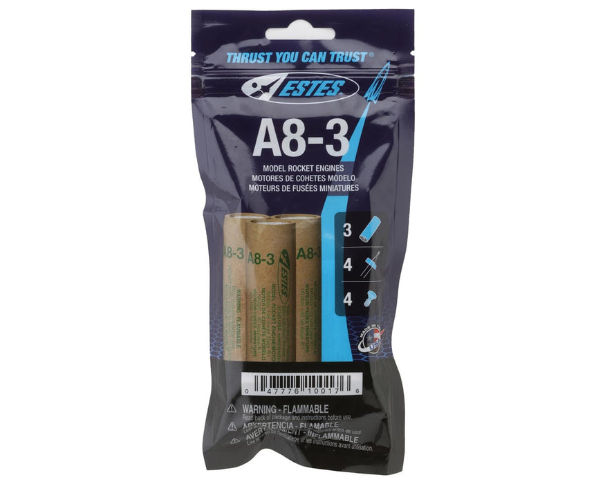 Estes 10017 A8-3 Bagged Rocket Engines with Starters and Plugs (3 Pack)