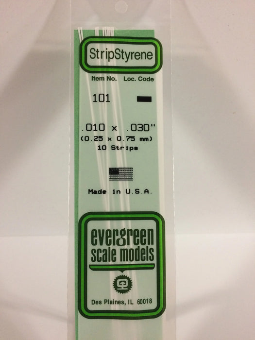 Evergreen Scale Models 101 Strip Styrene .010 x .030 (10 Pack)