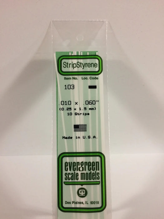 Evergreen Scale Models 103 Strip Styrene .010 x .060 (10 Pack)