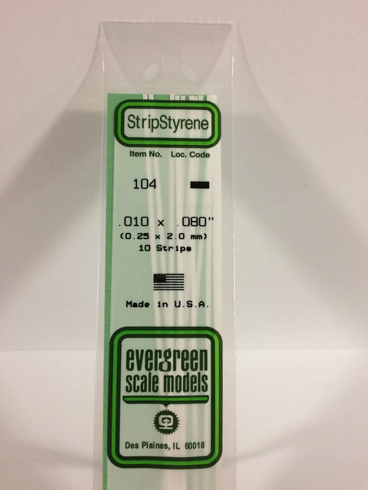 Evergreen Scale Models 104 Strip Styrene .010 x .080 (10 Pack)