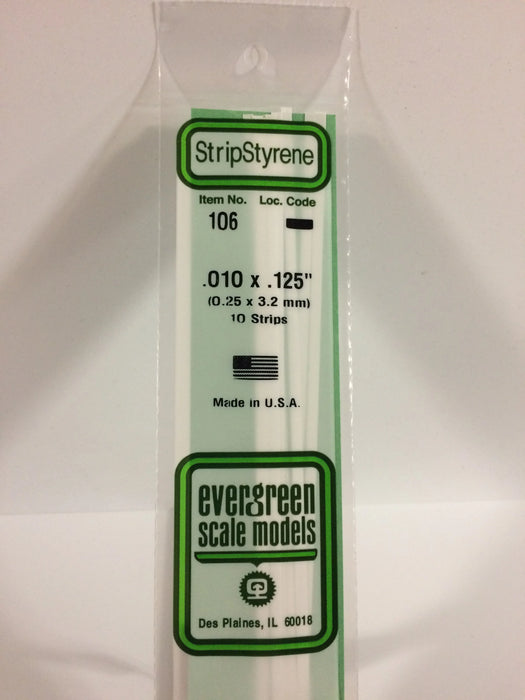 Evergreen Scale Models 106 Strip Styrene .010 x .125 (10 Pack)