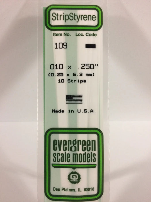 Evergreen Scale Models 109 Strip Styrene .010 x .250 (10 Pack)