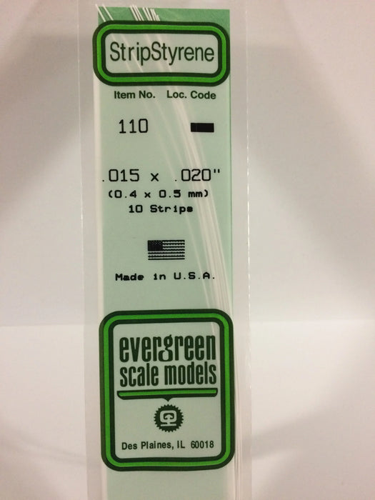 Evergreen Scale Models 110 Strip Styrene .015 x .020 (10 Pack)