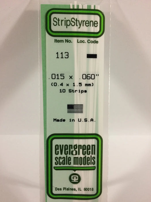 Evergreen Scale Models 113 Strip Styrene .015 x .060 (10 Pack)