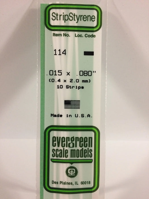 Evergreen Scale Models 114 Strip Styrene .015 x .080 (10 Pack)