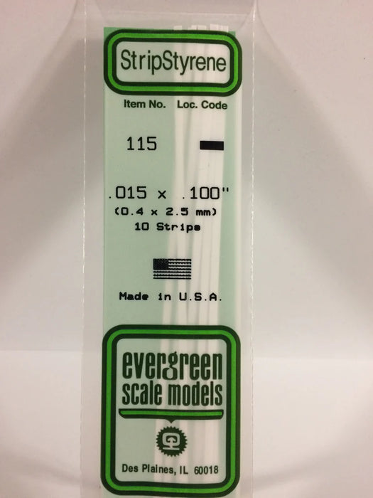 Evergreen Scale Models 115 Strip Styrene .015 x .100 (10 Pack)