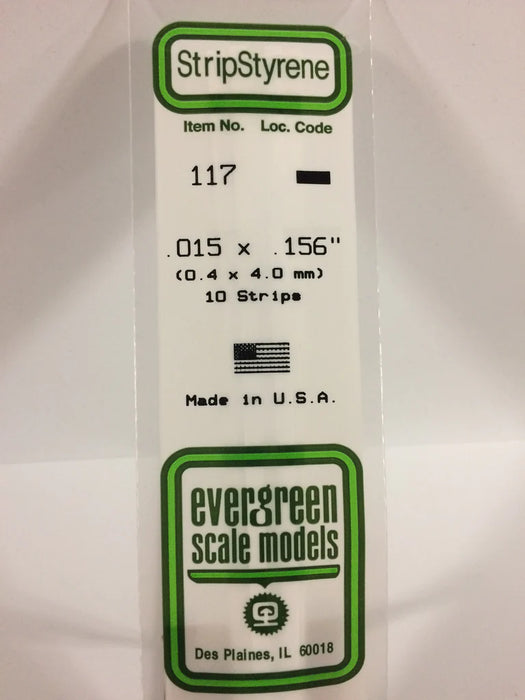 Evergreen Scale Models 117 Strip Styrene .015 x .156 (10 Pack)
