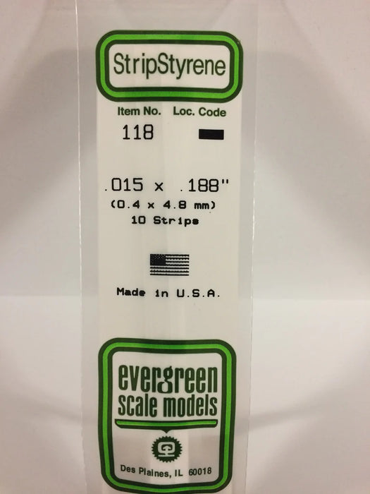 Evergreen Scale Models 118 Strip Styrene .015 x .188 (10 Pack)