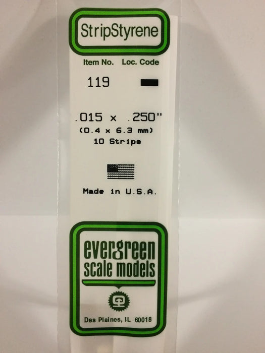 Evergreen Scale Models 119 Strip Styrene .015 x .250 (10 Pack)