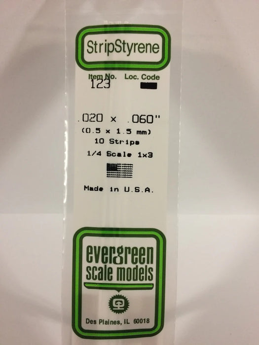 Evergreen Scale Models 123 Strip Styrene .020 x .060 (10 Pack)