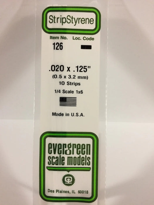 Evergreen Scale Models 126 Strip Styrene .020 x .125 (10 Pack)