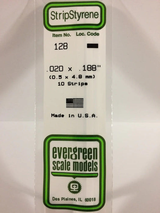 Evergreen Scale Models 128 Strip Styrene .020 x .188 (10 Pack)