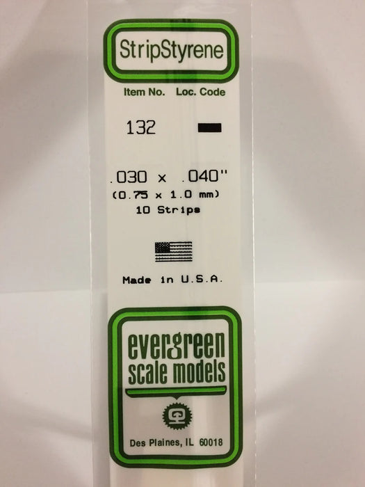 Evergreen Scale Models 132 Strip Styrene .030 x .040 (10 Pack)