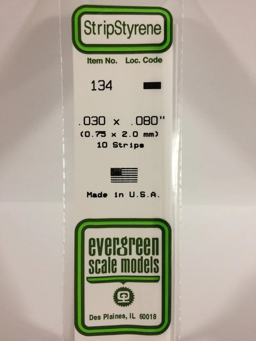 Evergreen Scale Models 134 Strip Styrene .030 x .080 (10 Pack)